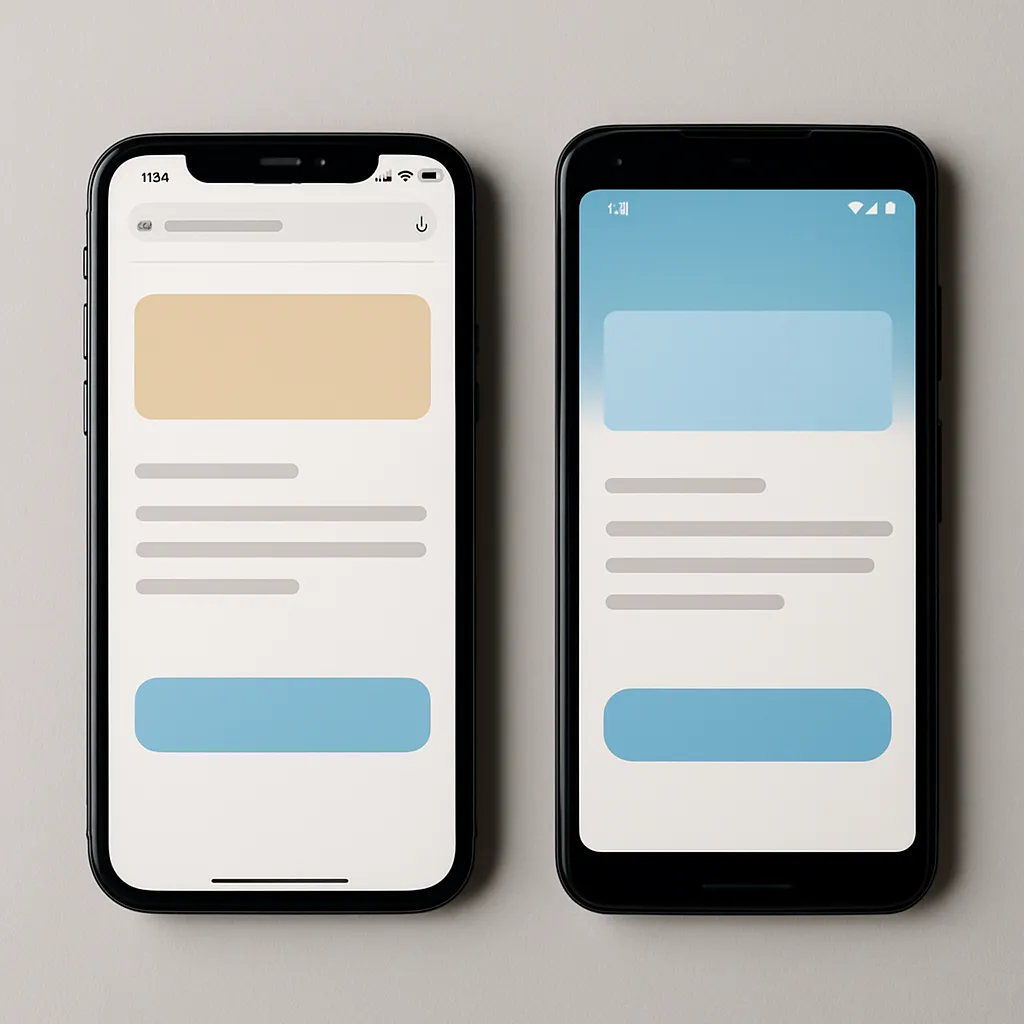 Twee moderne smartphones naast elkaar op een houten tafel, zonder tekst of interface zichtbaar