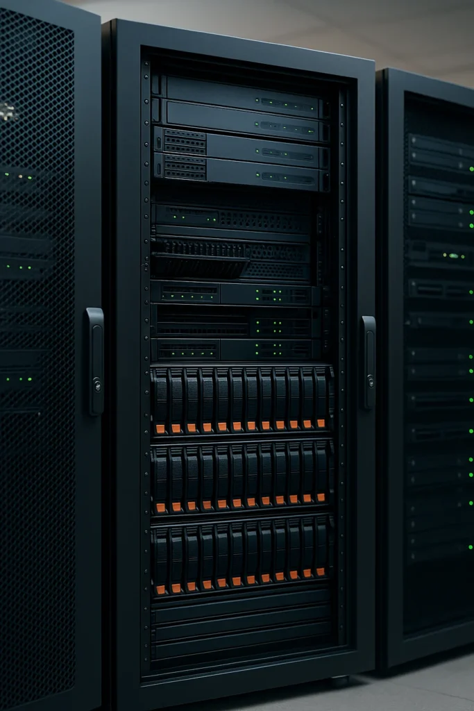 Moderne dedicated serverkasten in professioneel datacenter