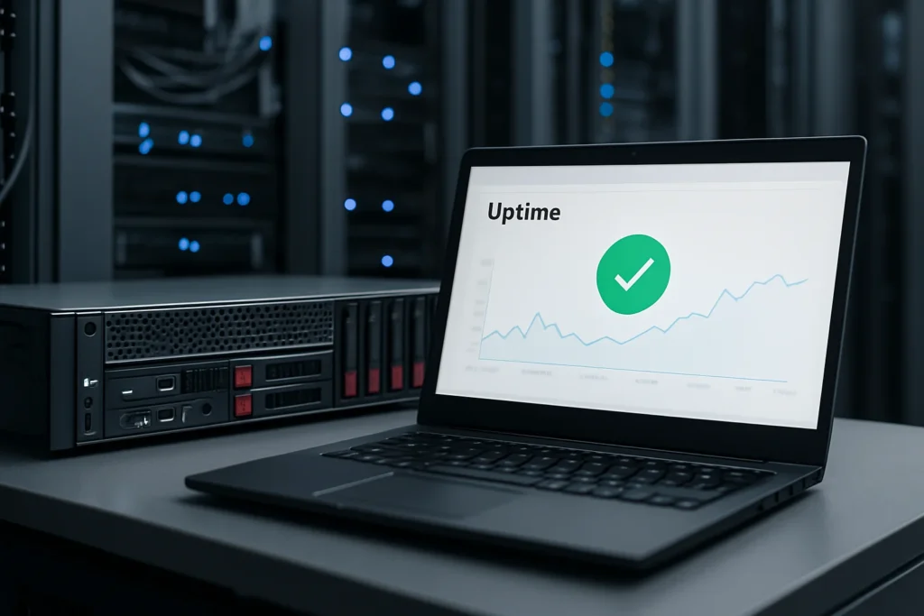Serverrack met dedicated hosting hardware en kabels.