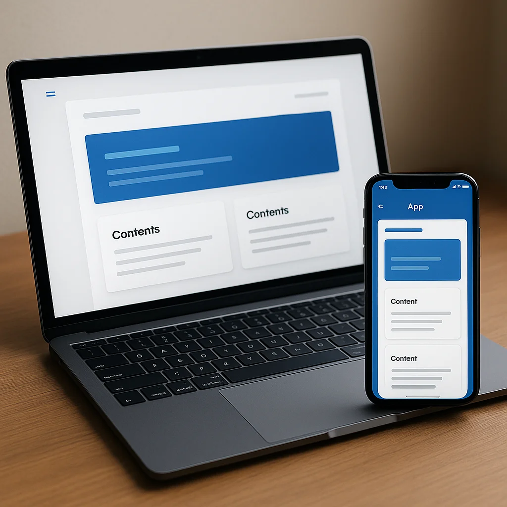 Laptop en smartphone tonen verschil tussen webapp en mobiele app